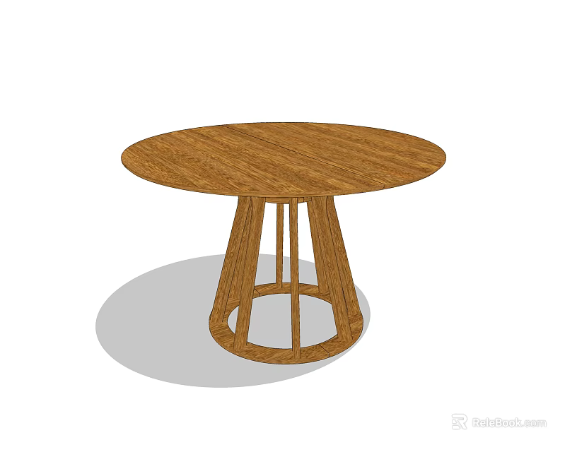Modern Round Wooden Dining Table With Unique Geometric Base Design 3d model 