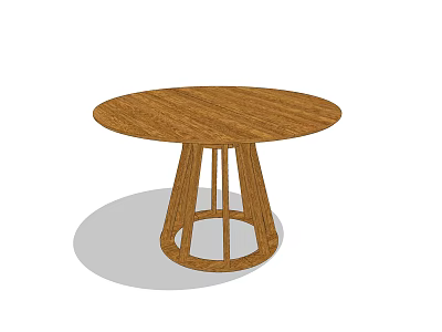 Modern Round Wooden Dining Table With Unique Geometric Base Design 3d model