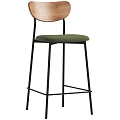 Modern Nordic Bar Stool Chair With Black Metal Frame Wood Backrest And Soft Cushioned Seat