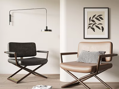 Modern Accent Chairs with Wooden Cross Legs Leather and Fabric in Minimalist Interior 3d model