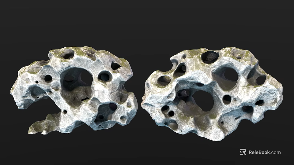 Natural Porous Stone and Wood Decorative Ornaments with Unique Gray Black Textures 3d model 