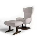 Light Colored Leather Leisure Chair With Ottoman And Dark Wooden Base