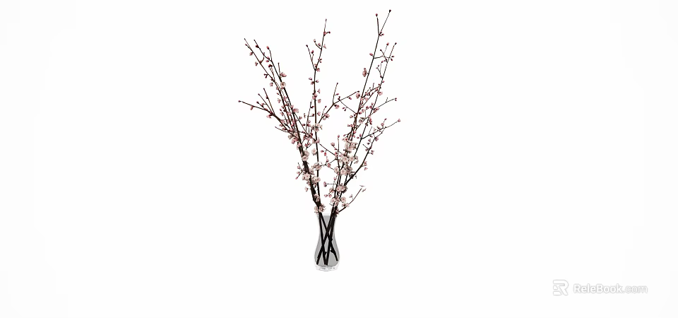 Clear Glass Vase With Decorative Flowering Branches And Pink Blooms for Home Decoration 3d model 