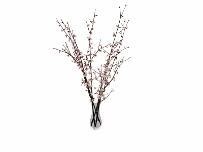 Clear Glass Vase With Decorative Flowering Branches And Pink Blooms for Home Decoration 3d model