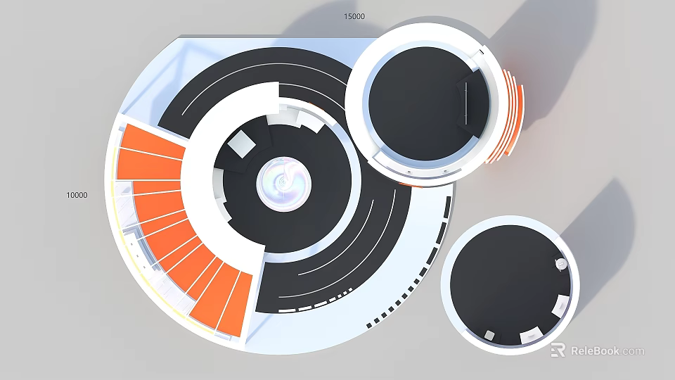 Modern Abstract Circular Structure With Multi Layer Rings And Orange Black White Design 3d model 