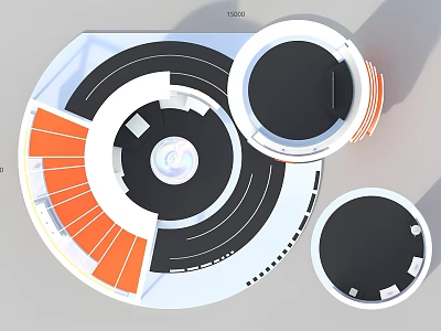Modern Abstract Circular Structure With Multi Layer Rings And Orange Black White Design 3d model
