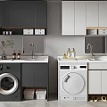 Gray And White Bathroom Vanity Cabinet With Washing Machine Countertop Faucet And Wall Mounted Cabinets