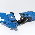 Blue Aircraft Engine Disassembled Showing Exposed Mechanical Parts And Structure