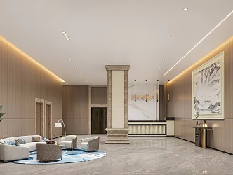 Modern Lobby Hotel Lobby Front Desk Combination Sofa Leisure Sofa Side Corner Leisure Chair Potted Entrance Cabinet 3d model