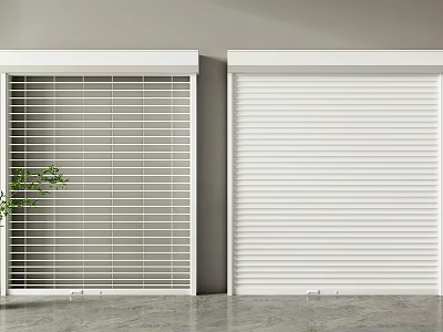 White Roller Shutters With Grille And Smooth Slats In Indoor Space With Green Plant 3d model