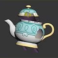 Unique Decorative Turquoise Teapot With White Swirl Patterns And Gold Accents