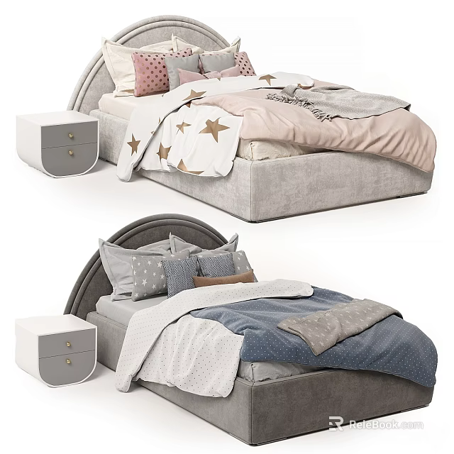 Modern Bedroom Setup With Upholstered Bed Frame And Decorative Pillows 3d model 