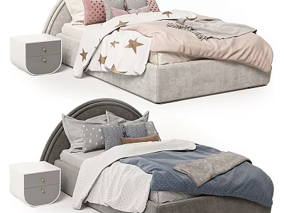 Modern Bedroom Setup With Upholstered Bed Frame And Decorative Pillows 3d model