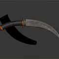 Curved Blade Weapon With Orange Black Striped Handle And Black Sheath