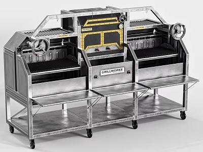 Stainless Steel Grillworks Commercial Grill With Mobile Cart And Multiple Grilling Areas 3d model