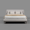 Modern Light Colored Double Bed With Upholstered Headboard Pillows Plaid Blanket And Metal Legs