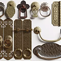 Vintage Carved Metal Handles With Various Ornate Designs And Decorative Details