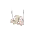 Pink Wooden Swing Chair With Cozy Blanket And Floral Pillow Decorative Furniture