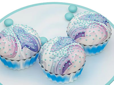Colorful Cupcakes With Purple Pink Swirl Frosting Blue Sprinkles And Blue Paper Liners 3d model