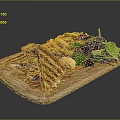 Delicious Grilled Sandwich With Crispy Fries And Fresh Salad On Wooden Board