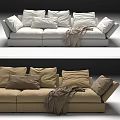 Modern Upholstered Three Seater Sofa With Multiple Cushions And Throw Blanket Design 3d model
