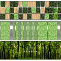 Green Plant Decorative Feature Wall Design With Wooden Panels And Vertical Patterns