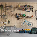 Wall Mounted Bicycles With Tool Racks And Toolboxes In Workshop Setup 3d model