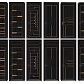 Modern Black Hinged Doors With Various Decorative Patterns And Designs 3d model