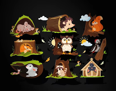 Cartoon animal silhouette decoration 3d model