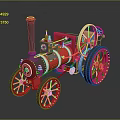 Vintage Steam Car With Red Body Black Chimney And Yellow Spoked Wheels