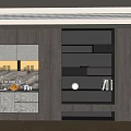 Elegant Modern Wooden Sideboard With Open Storage Shelves Drawers And Decorative Ornaments