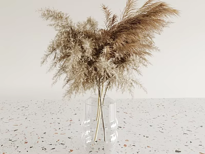 Transparent Vase With Dried Pampas Grass On Stylish Speckled Countertop Decor 3d model
