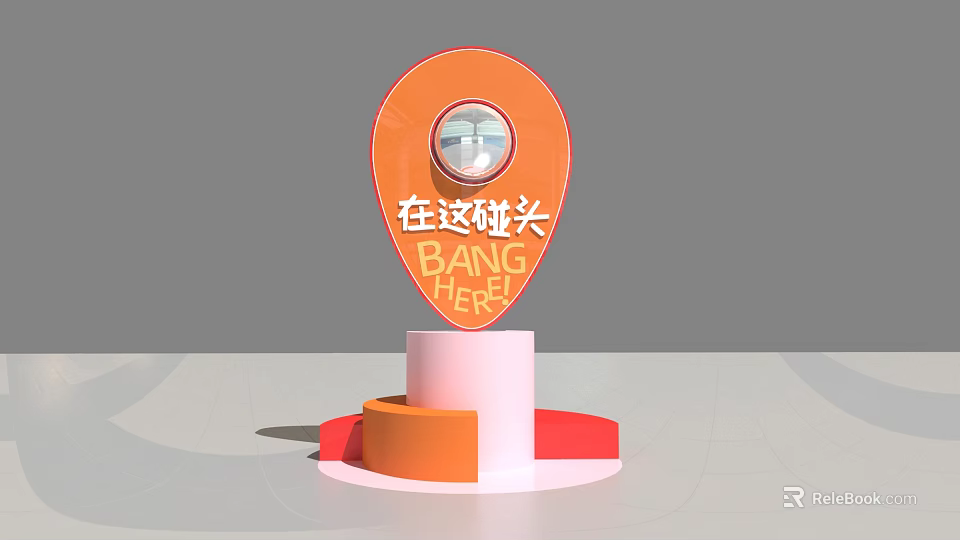 Photo Check In Spot With Orange Location Pin BANG HERE Text And Pedestal Base 3d model 