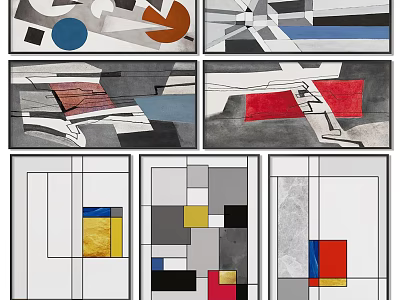 Abstract Art Paintings Featuring Geometric Shapes Vibrant Color Blocks And Modern Line Design 3d model