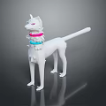 White 3D Canine Figurine With Pink Eyes And Colorful Collars On Dark Background