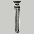 White Carved Architectural Column With Ornate Top Structure Against Blue Sky 3d model