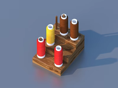 Wooden Thread Spool Holder With Colorful Threads For Household Sewing Supplies 3d model