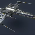 Futuristic Sci Fi Spaceship With Dark Metallic Body And Yellow Glowing Engines
