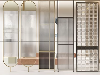 Various Modern Room Dividers With Glass Panels And Metal Frames For Home Interior 3d model