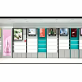 Beauty Product Store With Glass Display Cases Lipsticks And White Shelves