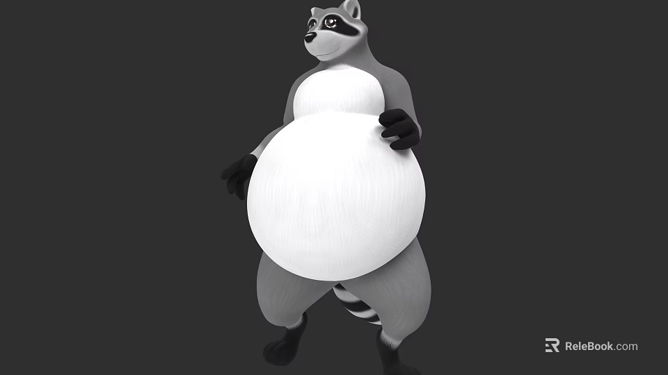 Cute 3D Raccoon Character Model Holding Large White Ball in Standing Pose 3d model 