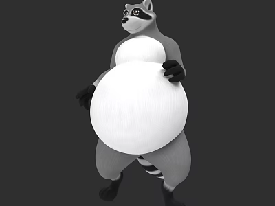 Cute 3D Raccoon Character Model Holding Large White Ball in Standing Pose 3d model