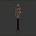 3D Model of Unique Red Weapon With Intricate Winding Structure Black Handle and Orange Base