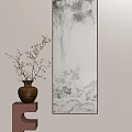 Interior Decor With Brown Vase On Pedestal And Large Textured Wall Mirror