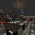 Vintage Clubhouse Interior Design With Wooden Tables Chandeliers And Open Space