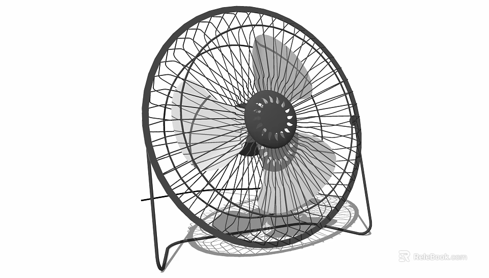 Electric Cooling Fan With Black Metal Mesh Cover And Stable Stand Structure Design 3d model 