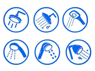 Creative Wall Decor With Blue Circular Shower Head Icons And Various Designs 3d model