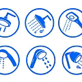 Creative Wall Decor With Blue Circular Shower Head Icons And Various Designs 3d model