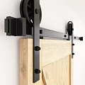 Black Metal Sliding Barn Door Hardware With Wooden Panel And Wheels