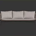 Modern Woven Sofa With Three Light Colored Cushions And Metal Legs